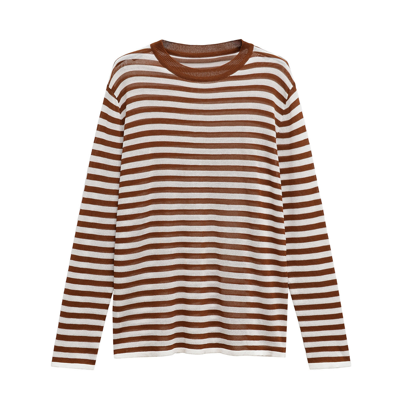 Violet | Horizontal Stripe Round Neck Ribbed Trim Relaxed Cotton Top