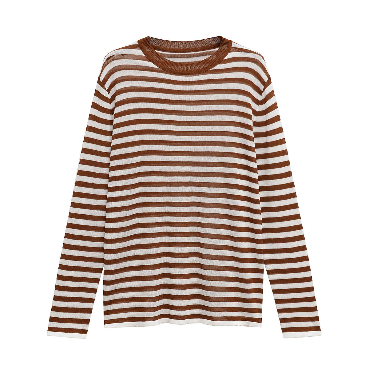 Violet | Horizontal Stripe Round Neck Ribbed Trim Relaxed Cotton Top