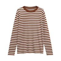 Violet | Horizontal Stripe Round Neck Ribbed Trim Relaxed Cotton Top