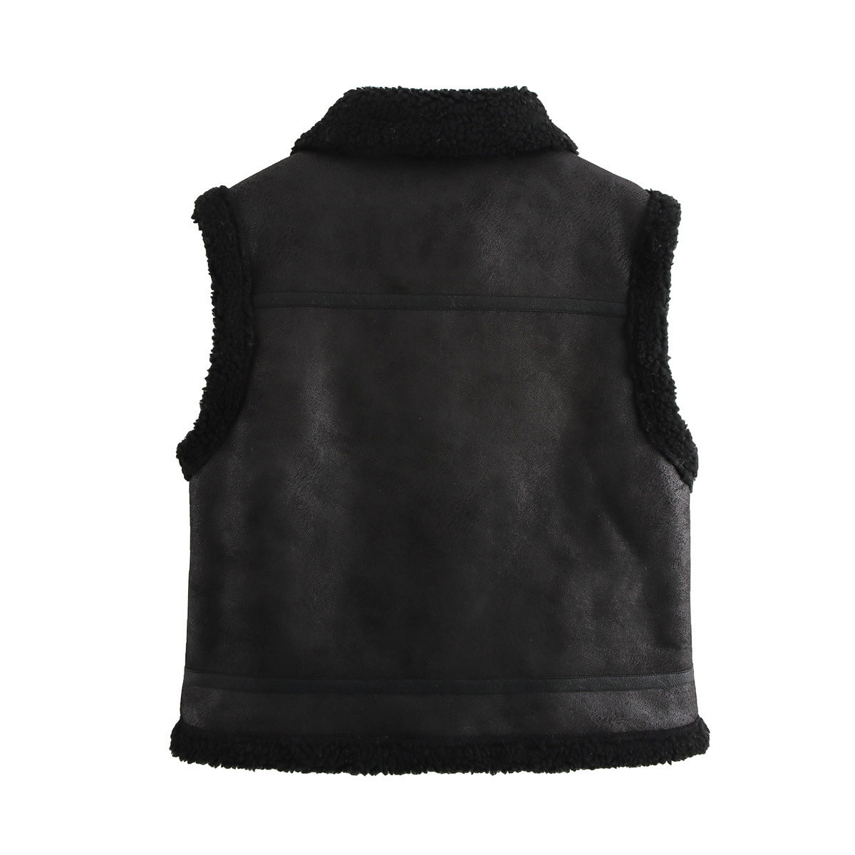 Vera | Faux Leather Sherpa Vest Brown Cream Sleeveless Zip Up