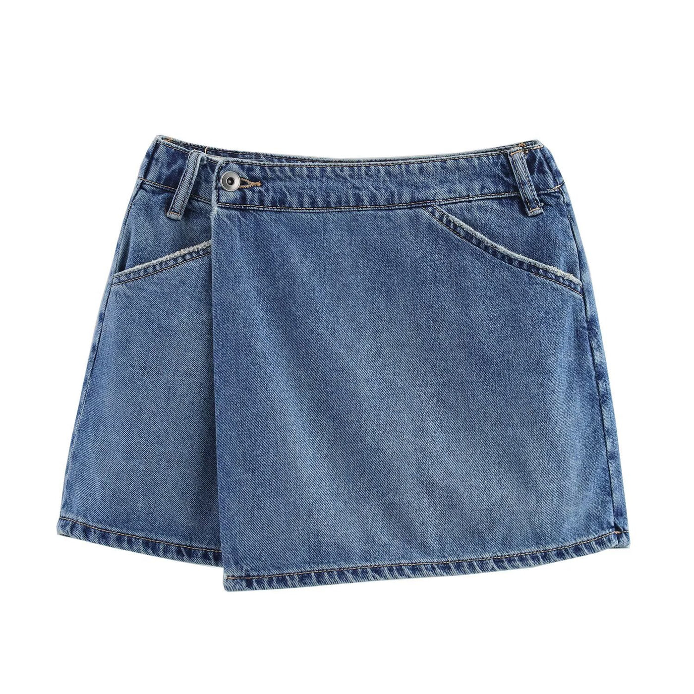 Delilah | Asymmetric Wrap-Front Denim Mini Skirt