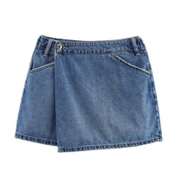 Delilah | Asymmetric Wrap-Front Denim Mini Skirt