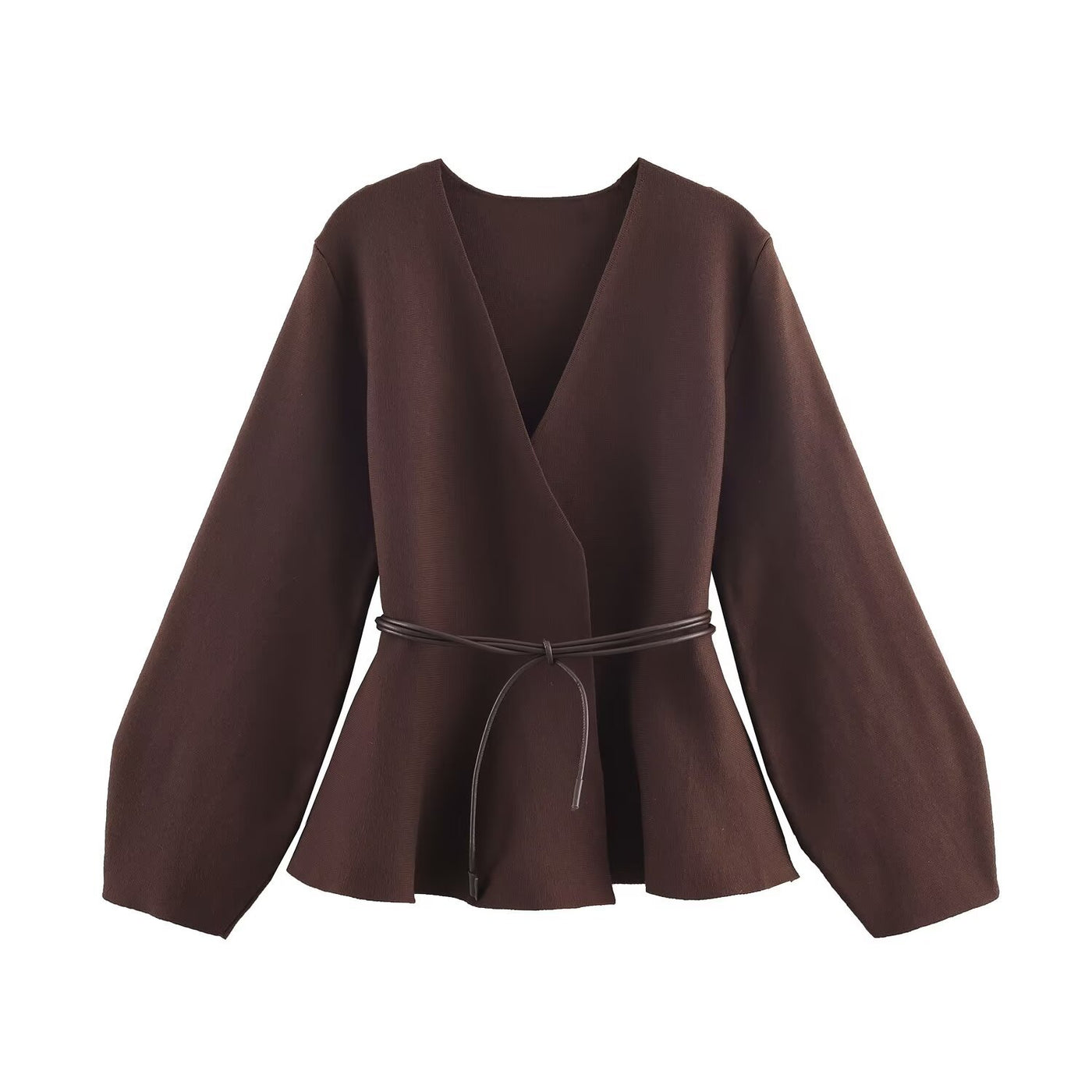 Eva | Deep V-Neck Tie Belt Peplum Hem Wrap Top