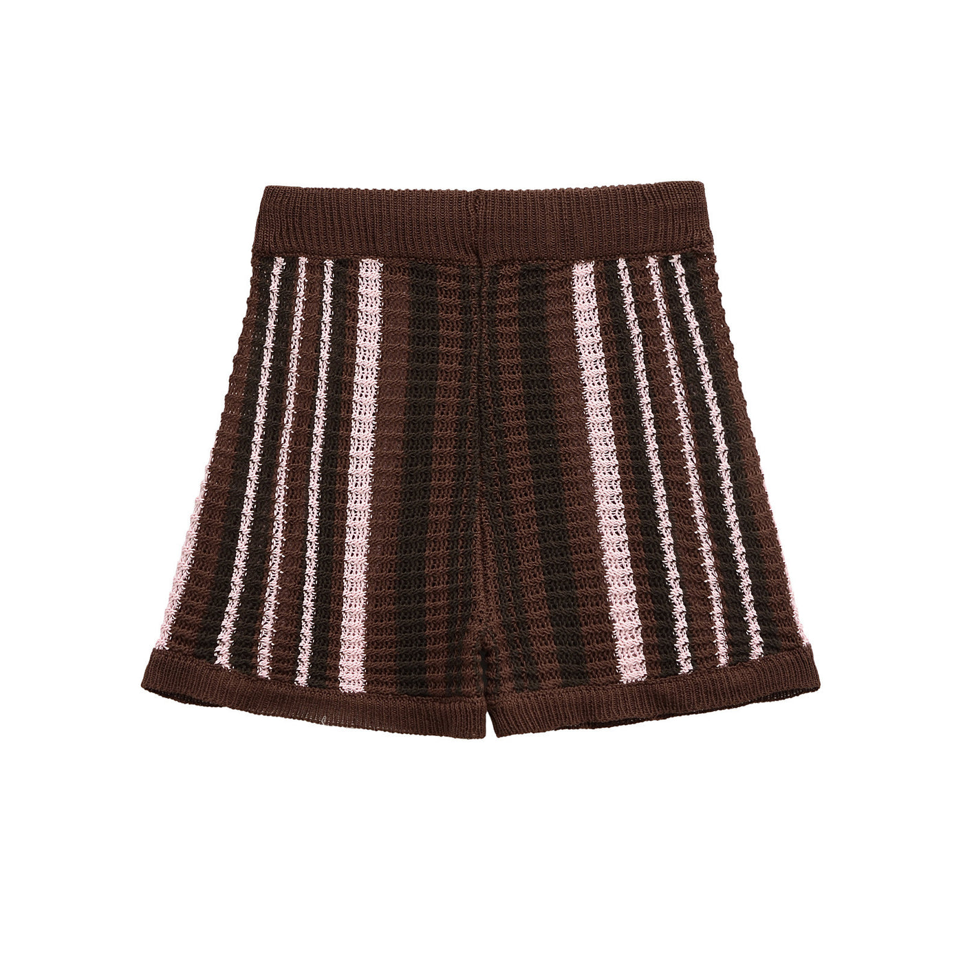 Layla | Vertical Stripe Open-Knit Crochet Shorts with Drawstring