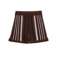 Layla | Vertical Stripe Open-Knit Crochet Shorts with Drawstring