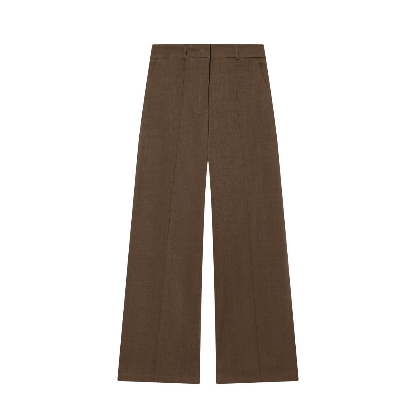 Victoria | High-Waist Front Seam Tailored Wide-Leg Trousers in Brown and Beige