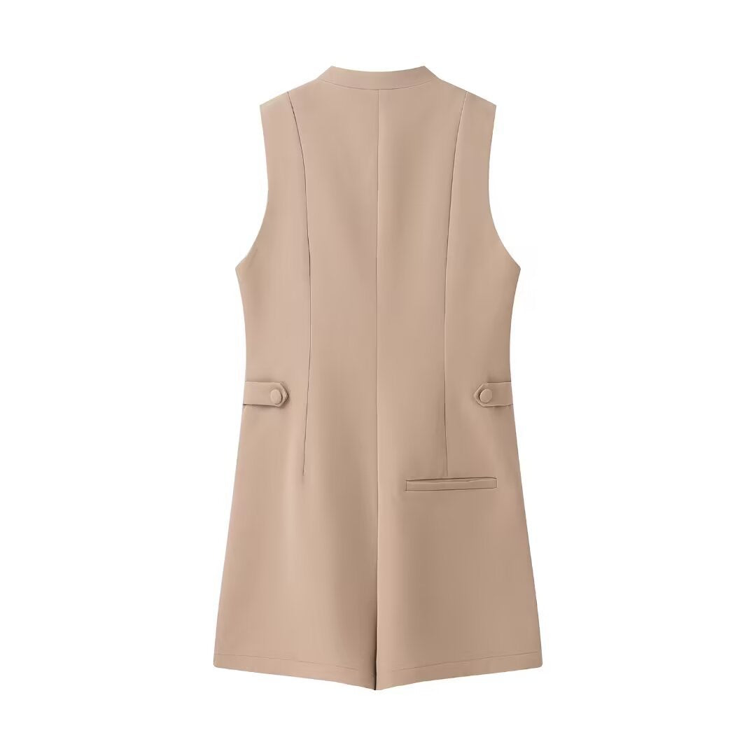 Orla | Sleeveless Tailored Button-Up Romper in Cream