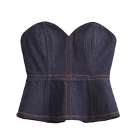 Harriet | Dark Wash Denim Corset Peplum Top
