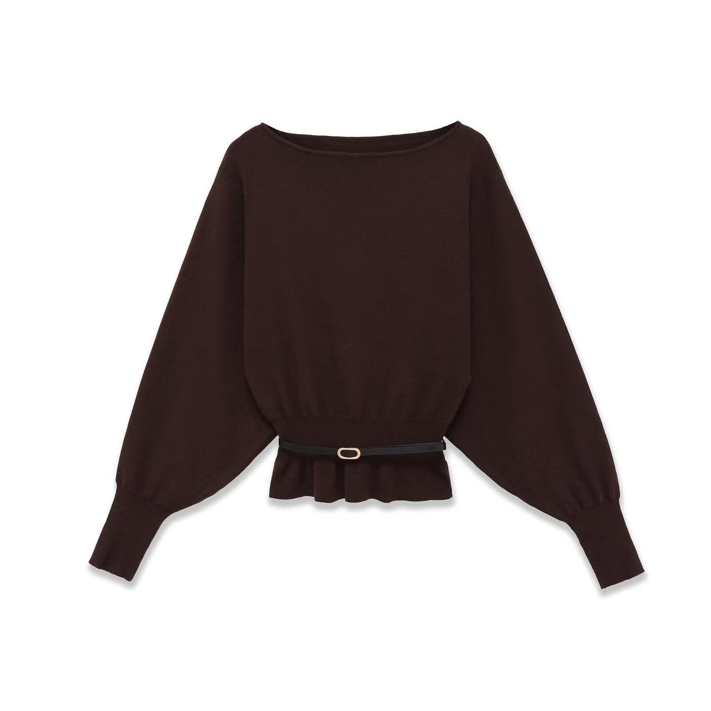 Evie | Boat Neck Balloon Sleeve Gathered Peplum Lightweight Knit Top