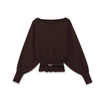 Evie | Boat Neck Balloon Sleeve Gathered Peplum Lightweight Knit Top