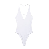 Wren | V-Neck Cross-Back Tank Top in White, Brown & Black