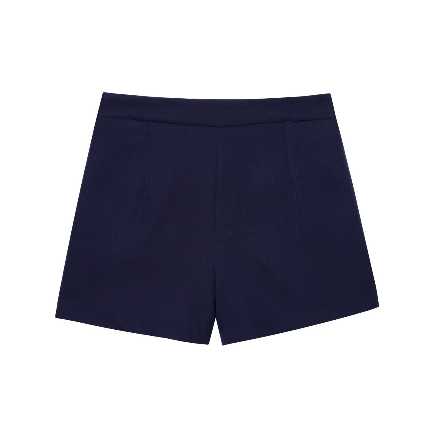 Alma | Navy Tailored Shorts High Waisted Button Detail Mini