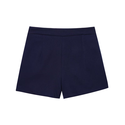 Alma | Navy Tailored Shorts High Waisted Button Detail Mini