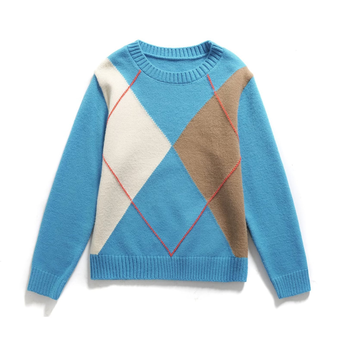 Camille | Argyle Knitted Sweater Grey Cream Beige