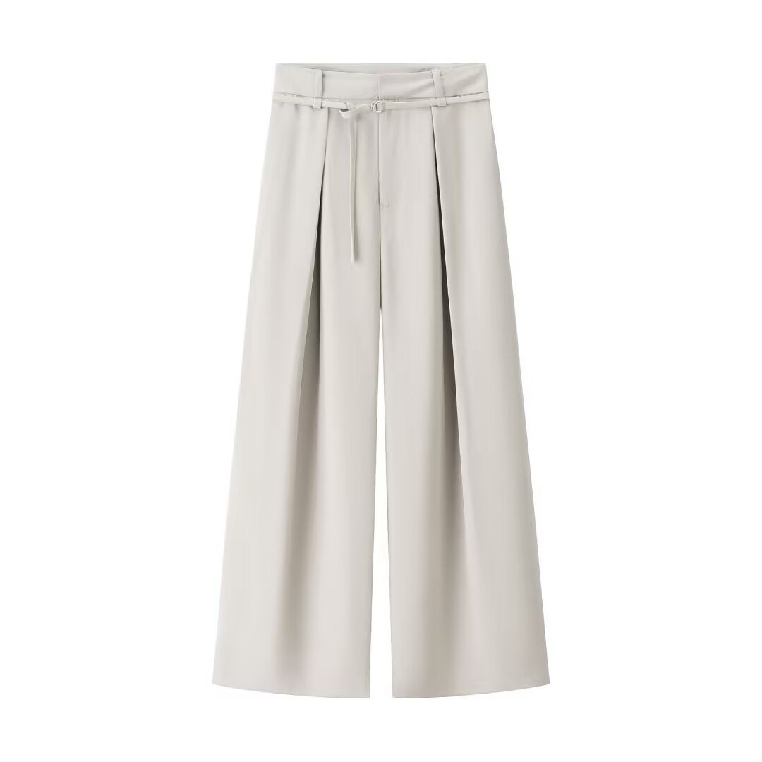Sienna | Self-Tie Belted High-Waist Pleated Wide-Leg Trousers
