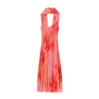 Victoria | Abstract Print V-Neck Spaghetti Strap Chiffon Maxi Slip Dress