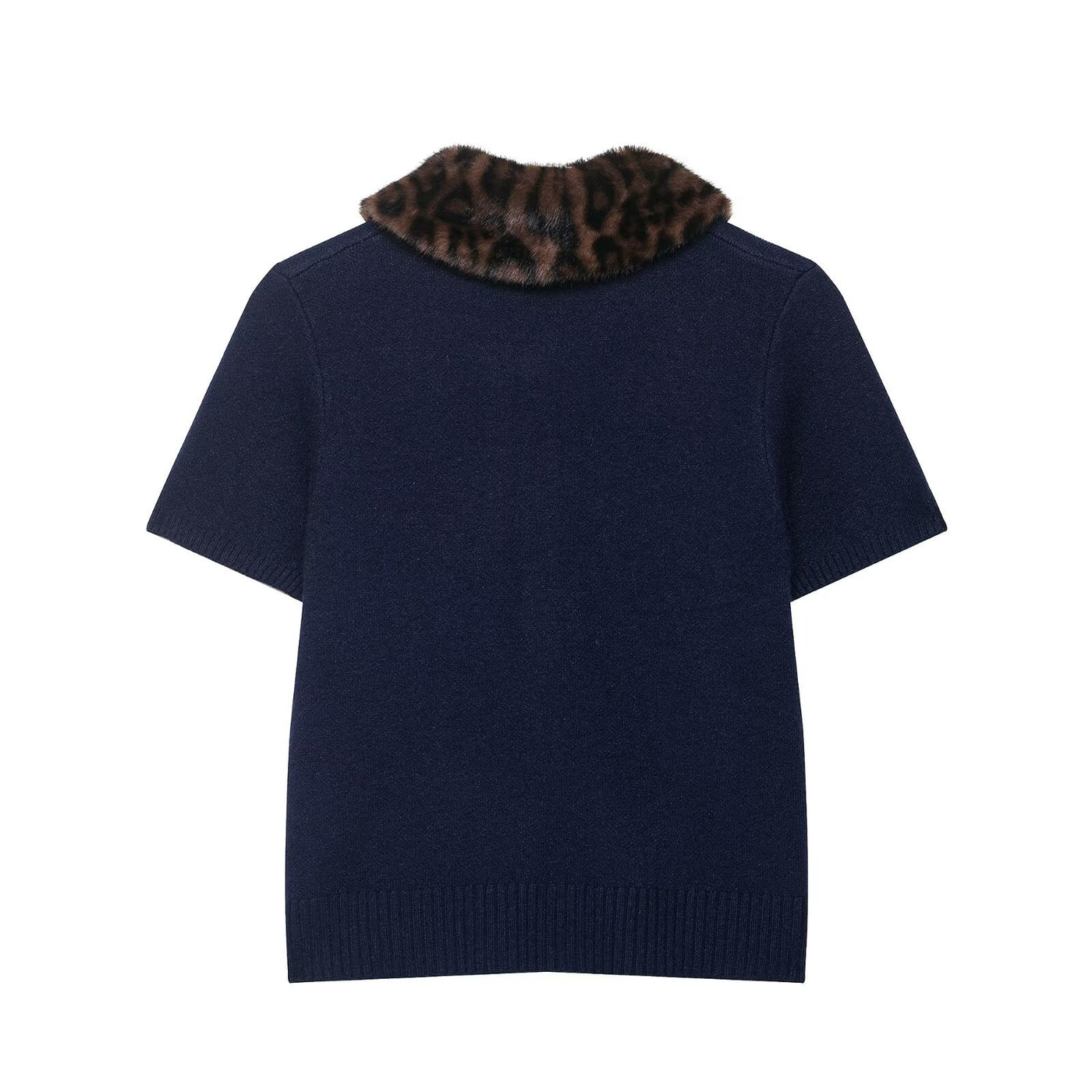 Iris | Faux Fur Collar Button Front Short Sleeve Cropped Cardigan