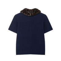 Iris | Faux Fur Collar Button Front Short Sleeve Cropped Cardigan