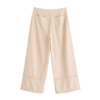 Paige | High-Waist Raw Hem Cropped Wide-Leg Cotton Trousers in Cream