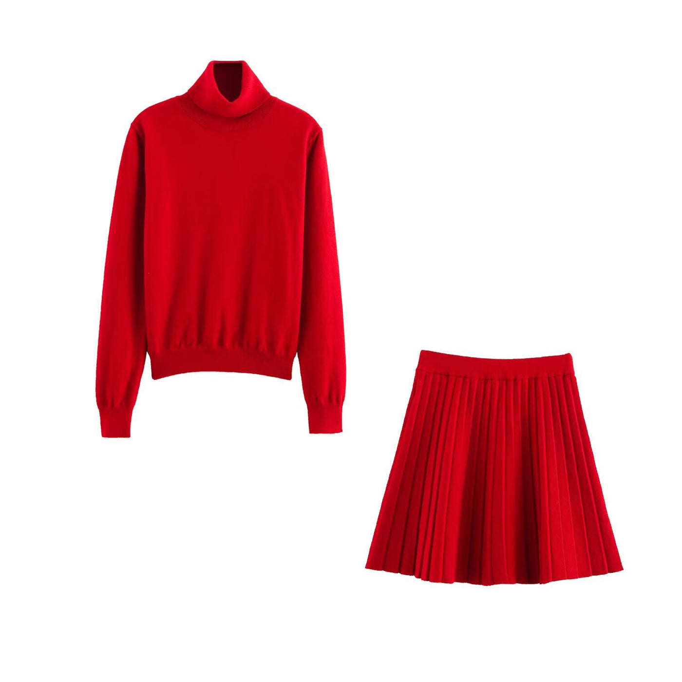 Emilia | Turtleneck Knit Pleated Skirt Co-ord Set