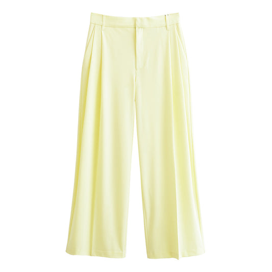 Light yellow wide-leg pants on a white background