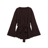 Lexi | V-Neck Self-Tie Belt Wide Sleeve Jersey Wrap Top