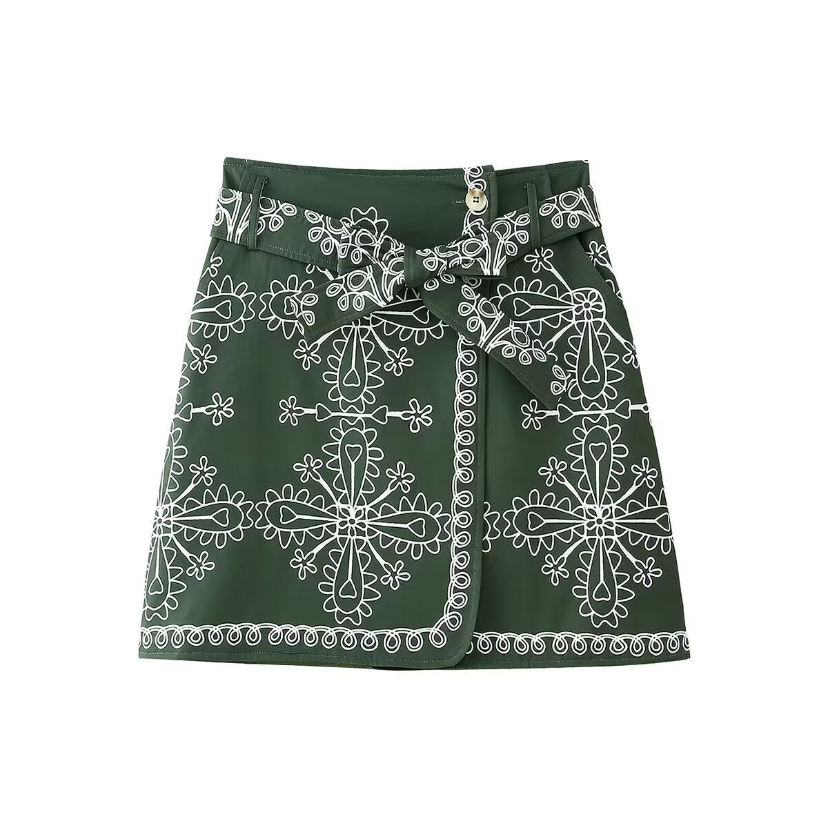 Harper | Embroidered Cotton Wrap Mini Skirt