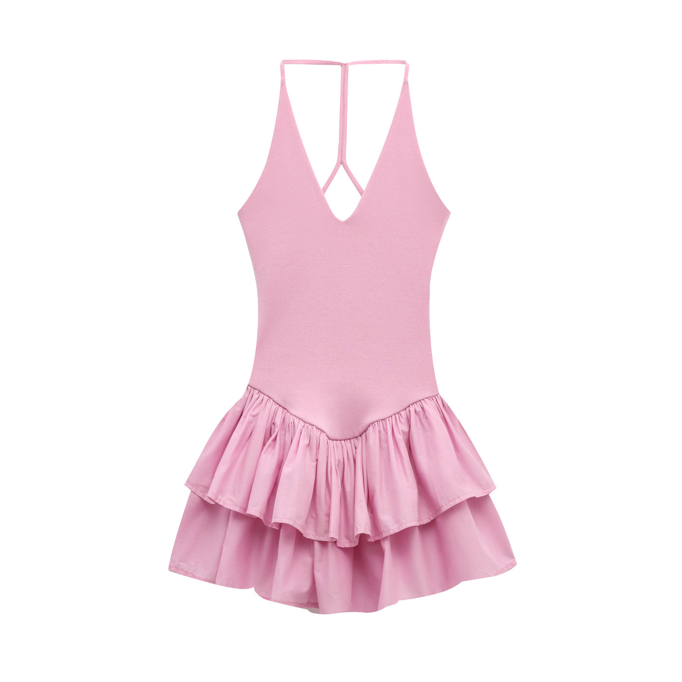 Nicole | Plunge V Halter Neck Tiered Ruffle Mini Dress