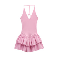 Nicole | Plunge V Halter Neck Tiered Ruffle Mini Dress