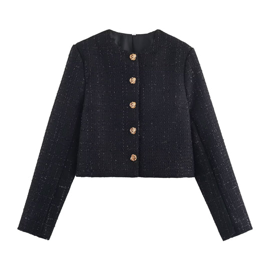 Audrey | Black Bouclé Gold Button Jacket Co-ord