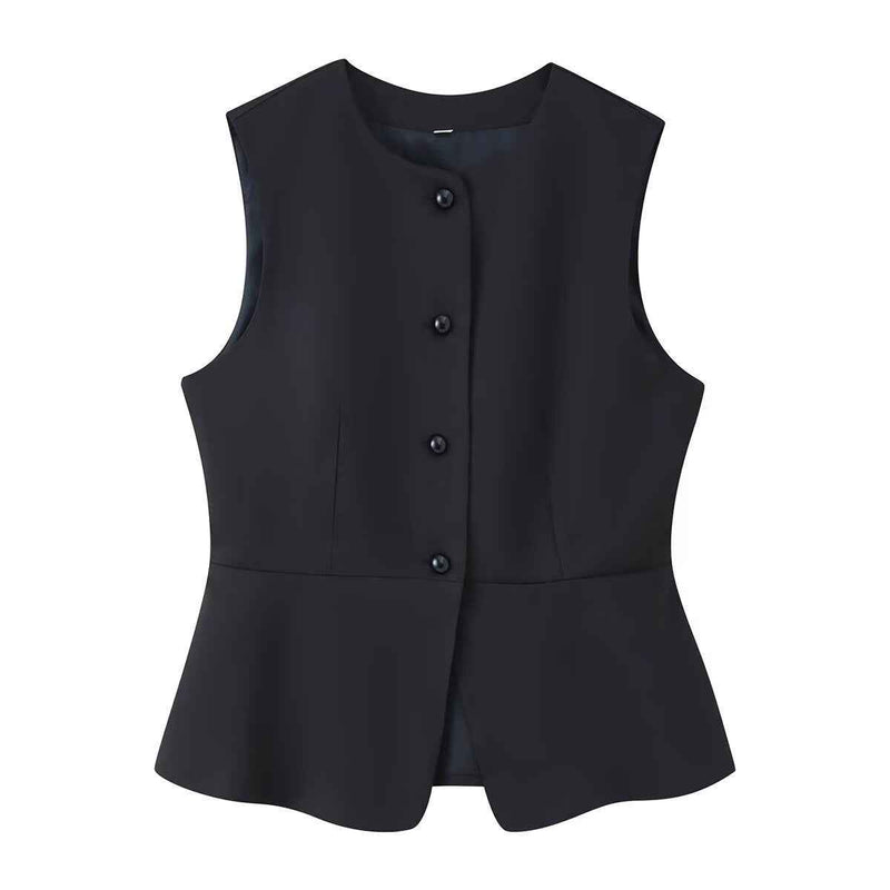 Ines | Smart Casual Peplum Top White Sleeveless Fitted Crew Neck
