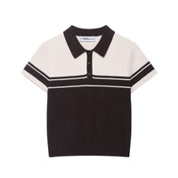 Nina | Colour Block Ribbed Polo Crop Top in Multi