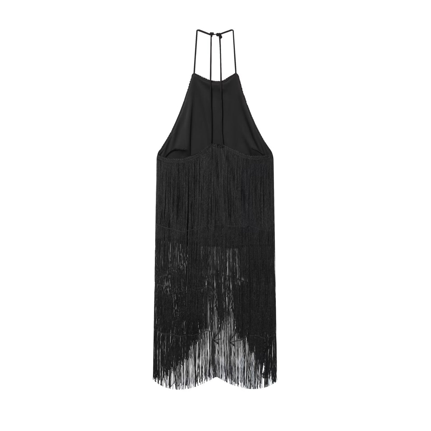 Elodie | Satin Halter Neck Fringe Mini Dress