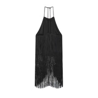 Elodie | Satin Halter Neck Fringe Mini Dress