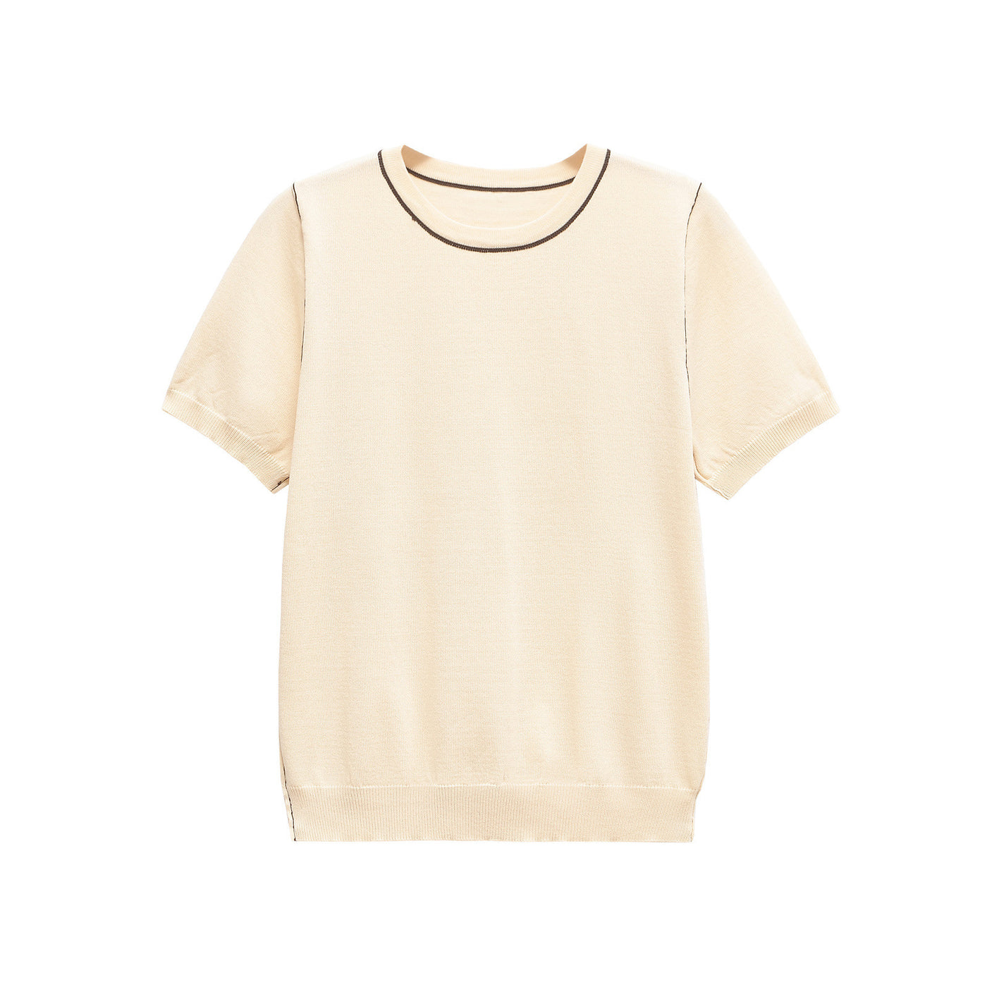 Holly | Contrast Piping Crew Neck Short Sleeve Ribbed Hem Knit Top