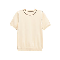 Holly | Contrast Piping Crew Neck Short Sleeve Ribbed Hem Knit Top