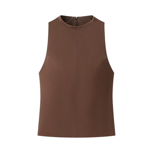 Viola | Vest Top Beige Sleeveless Fitted Suede