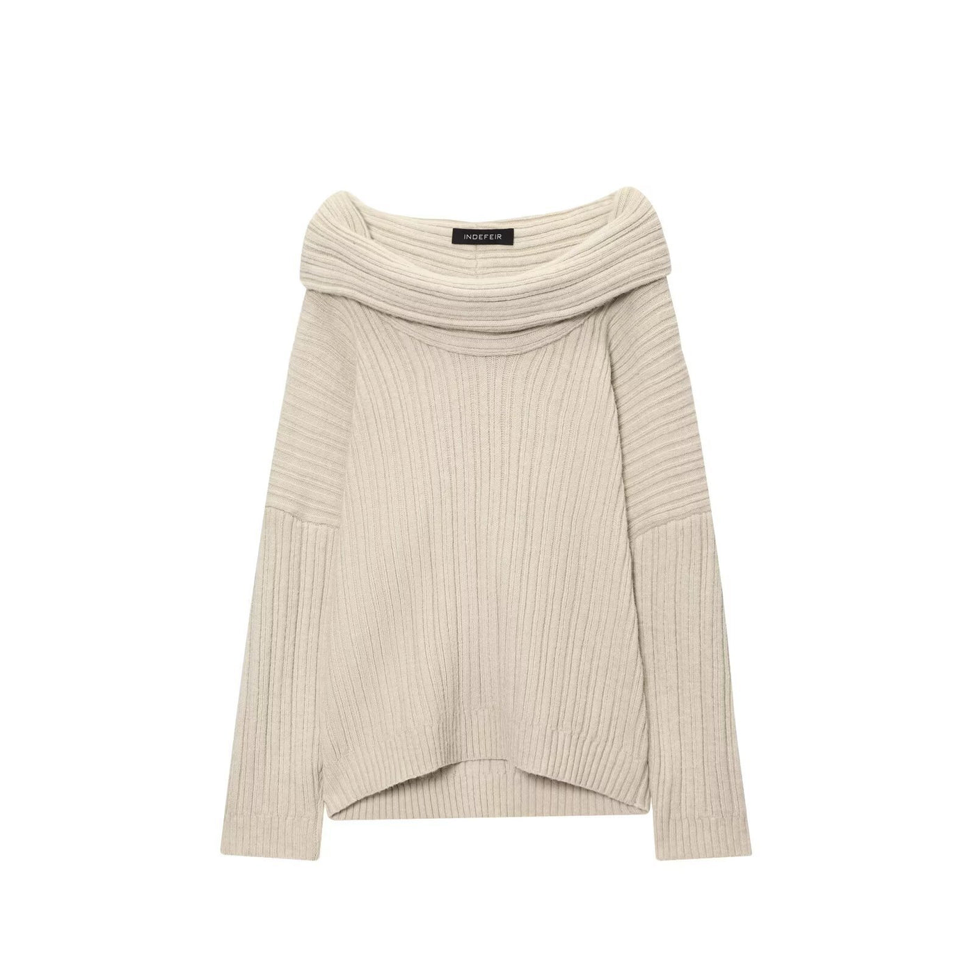 Emilia | Off-Shoulder Ribbed Knit Long Sleeve Relaxed Top