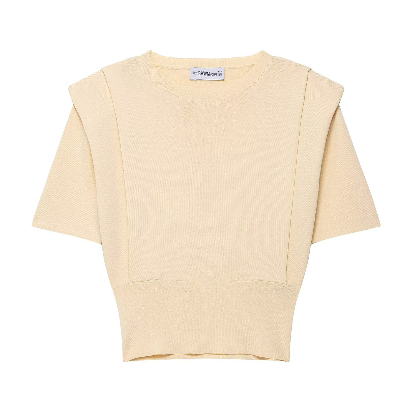 Rose | Ribbed Knit Puff Sleeve Crew Neck Crop Top