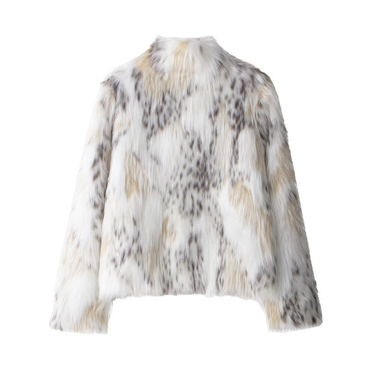 Opal | Patterned Faux Fur Jacket White