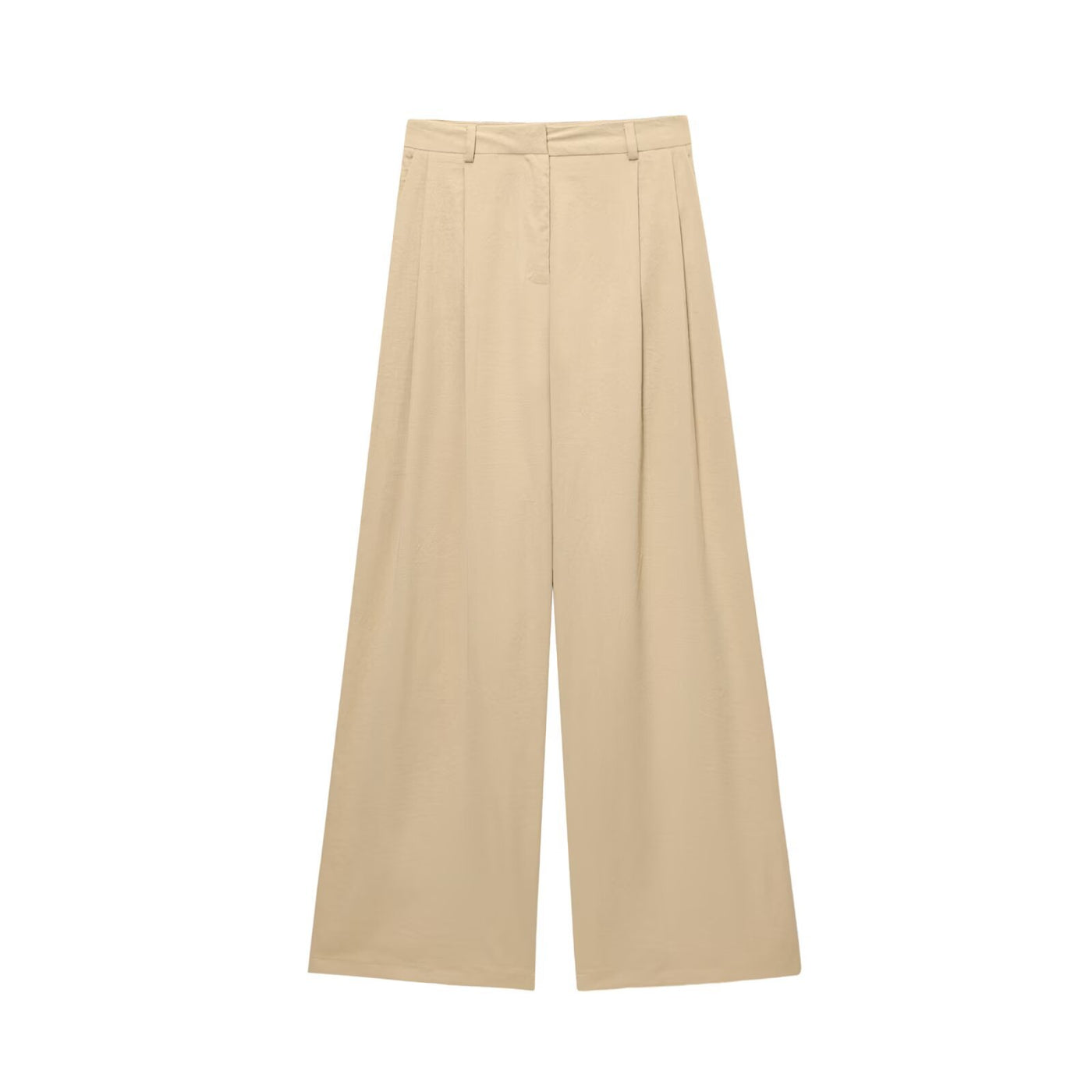Lila | High-Waist Pleated Belt Loop Wide-Leg Linen Trousers in Cream