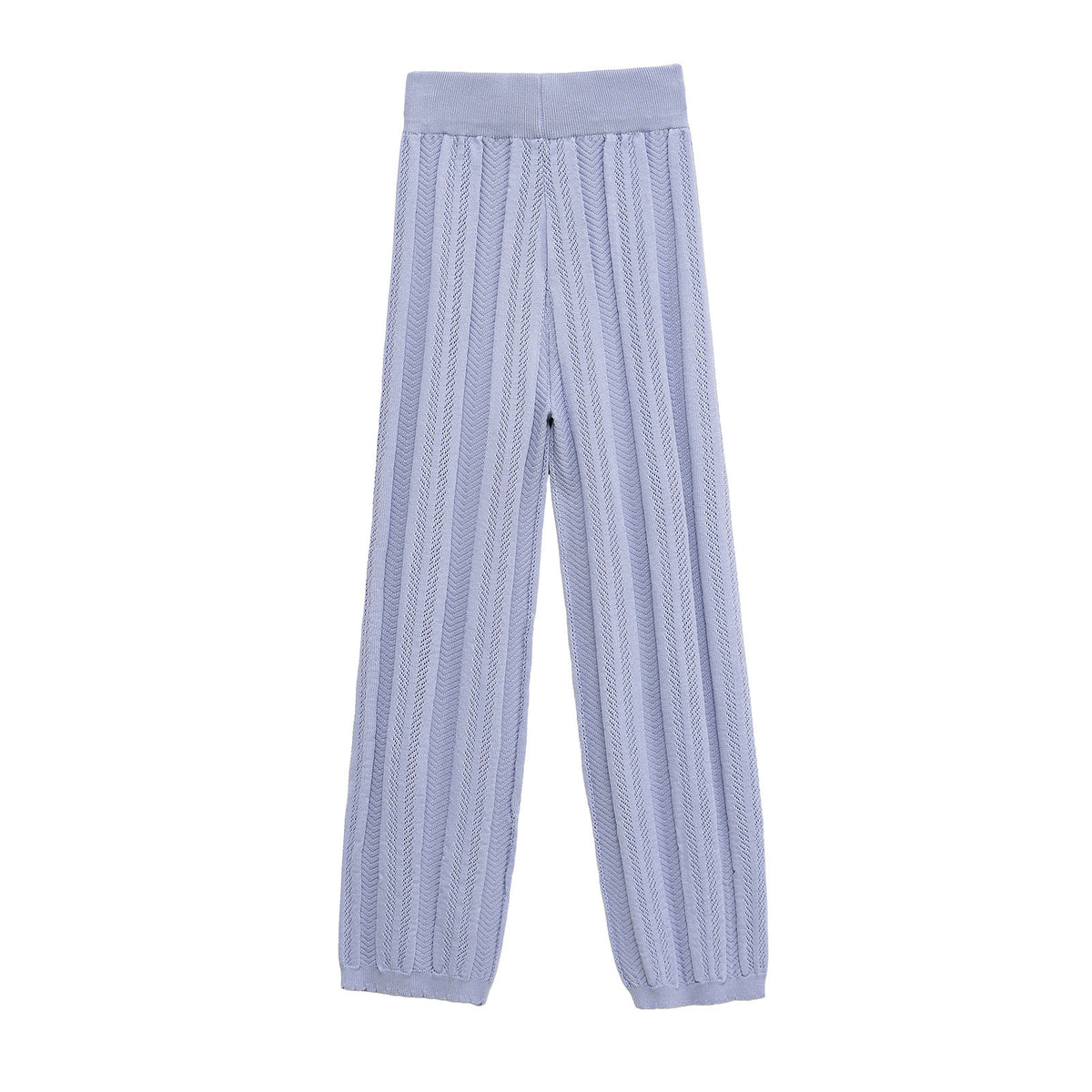 India | Chevron Knit Drawstring Wide-Leg Open-Knit Trousers in Light Blue