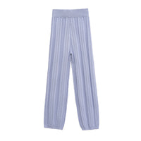 India | Chevron Knit Drawstring Wide-Leg Open-Knit Trousers in Light Blue