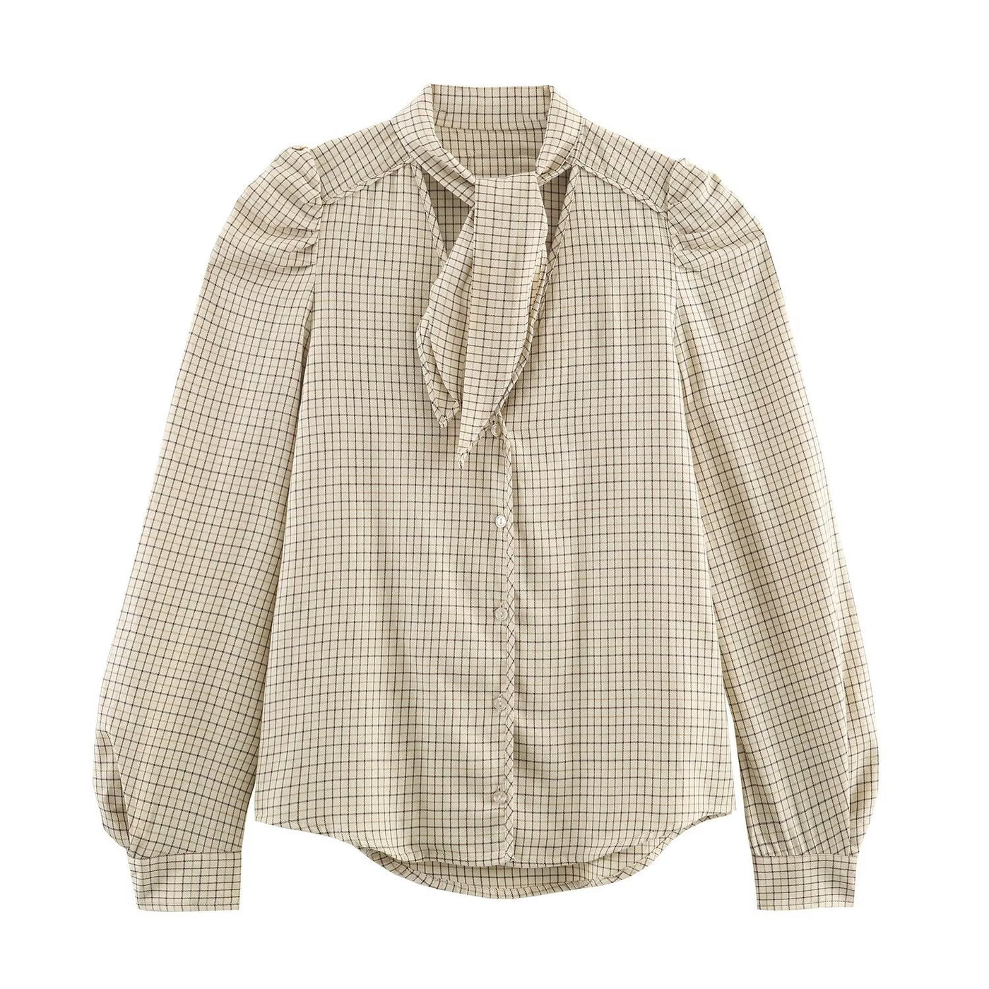 Ailsa | Puff Sleeve Check Blouse