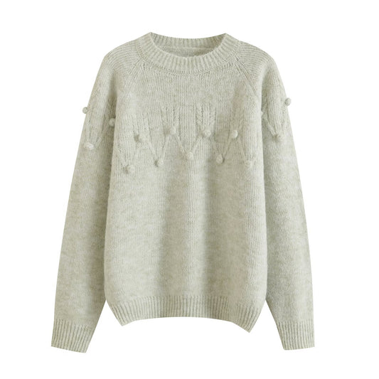 Neve | Casual Knitted Pom Pom Sweater Cream