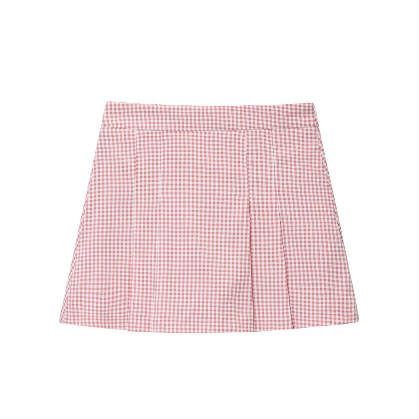 Amber | Gingham Check Pleated Mini Skirt with Fixed Waistband
