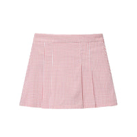 Amber | Gingham Check Pleated Mini Skirt with Fixed Waistband