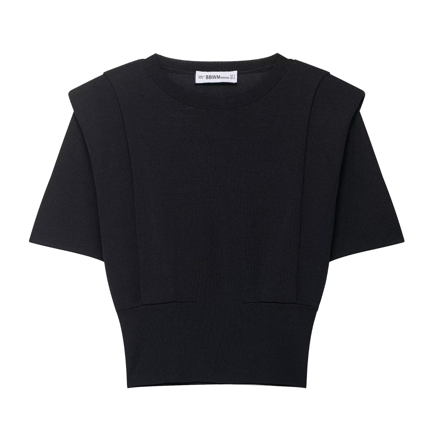 Rose | Ribbed Knit Puff Sleeve Crew Neck Crop Top