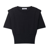 Rose | Ribbed Knit Puff Sleeve Crew Neck Crop Top