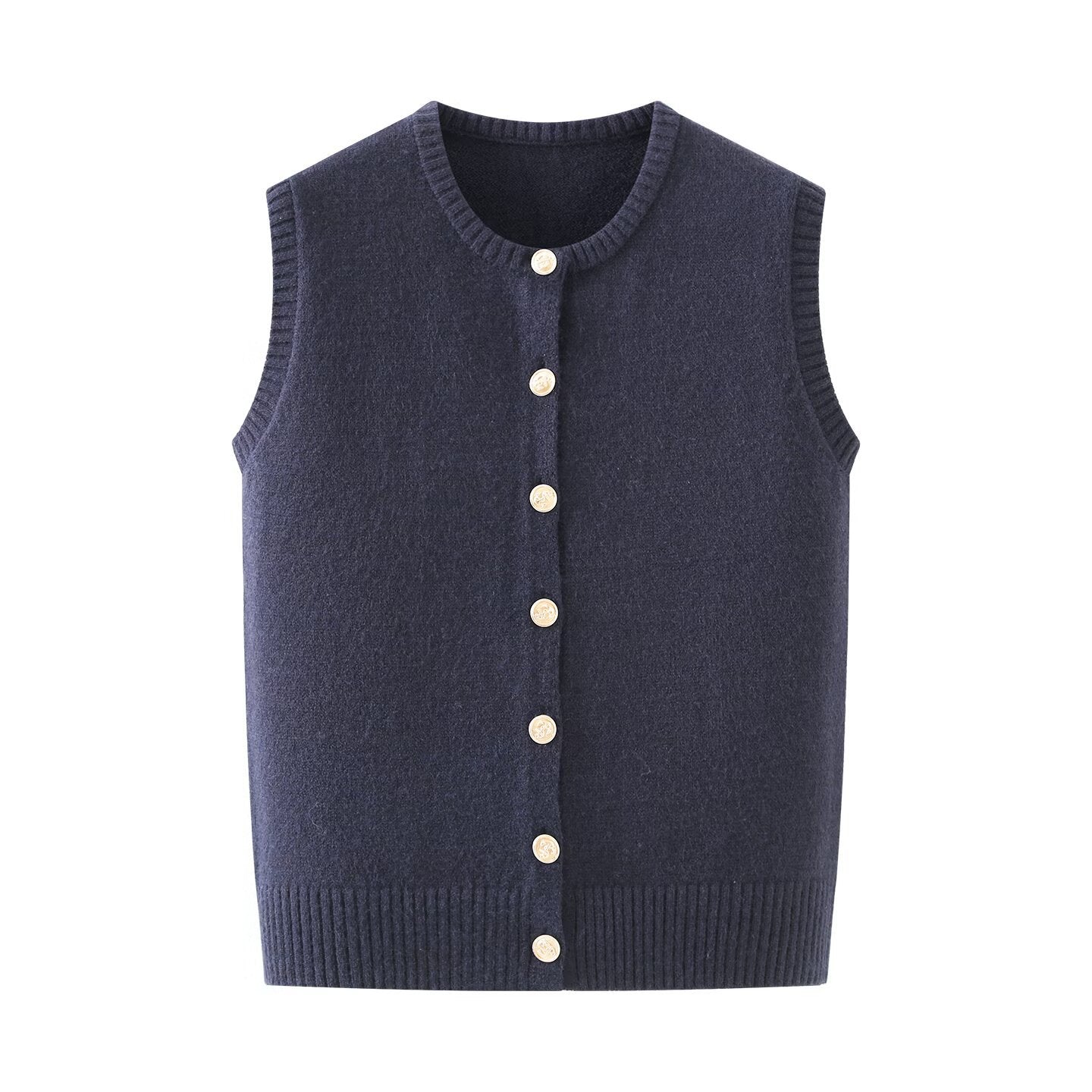 Lena | Sleeveless Knit Cardigan Navy Button Front